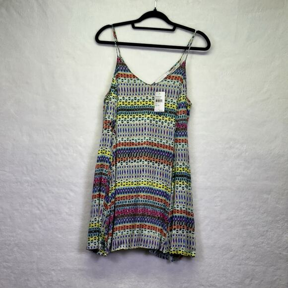 Lush Spaghetti Strap Sleeveless Mini Sun Dress Neon Size L Geometric Print - Picture 1 of 10